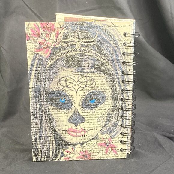 Journal Unique Day of the Dead Design Handmade Upcycle Spiral Notebook Celebrate - Picture 4 of 6